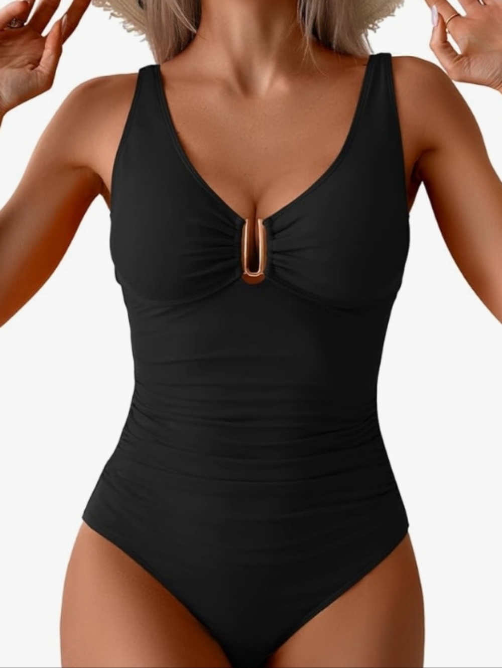 B2prity Black Tummy Control Ribbed One Piece Swimsuit Size Medium NWT